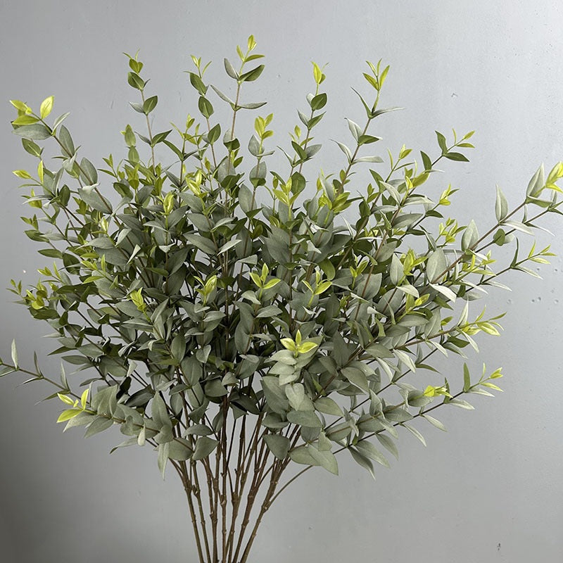 Kunstblume Eukalyptus, Einzelzweig mit 9 Zweigen und Blättern, Kunstseide-Stoff, biegbar, für Hochzeit, Deko und Büro