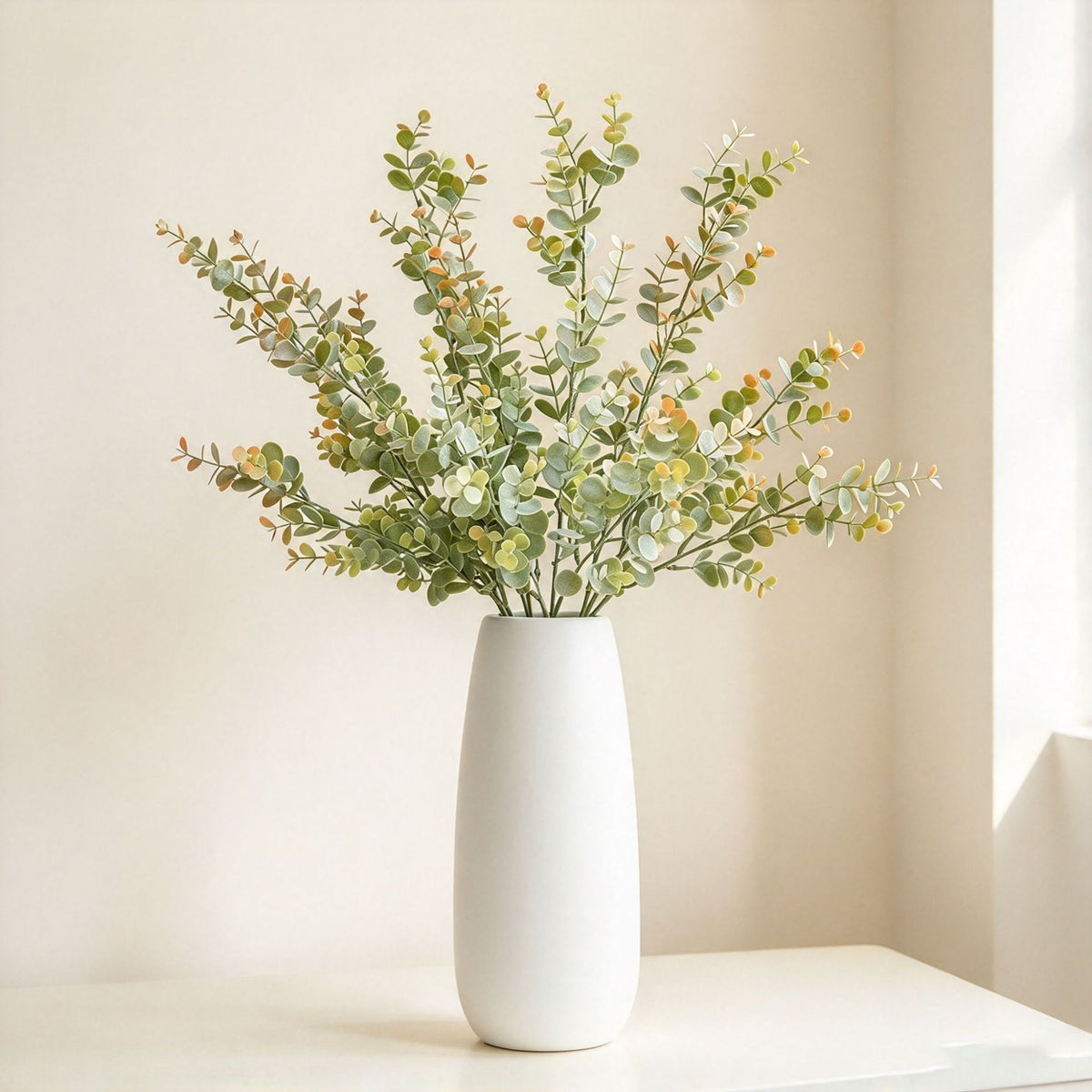 Kunstpflanze Eukalyptus & Münzblatt, Zweigbusch mit 36 Zweigen/Blättern, PE-Kunststoff, 68 cm, für Hochzeit, Deko & Schaufenster