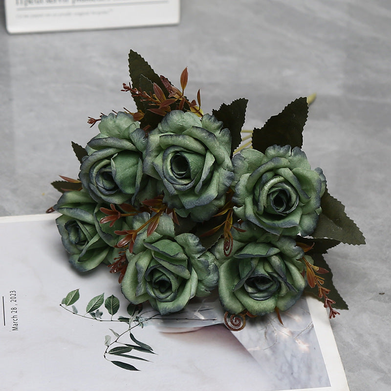 Künstliche Rosenstrauß mit 6 Blüten, 30 cm hoch, aus Seidenstoff, für Hochzeiten, Innendekoration und Gewerberäume