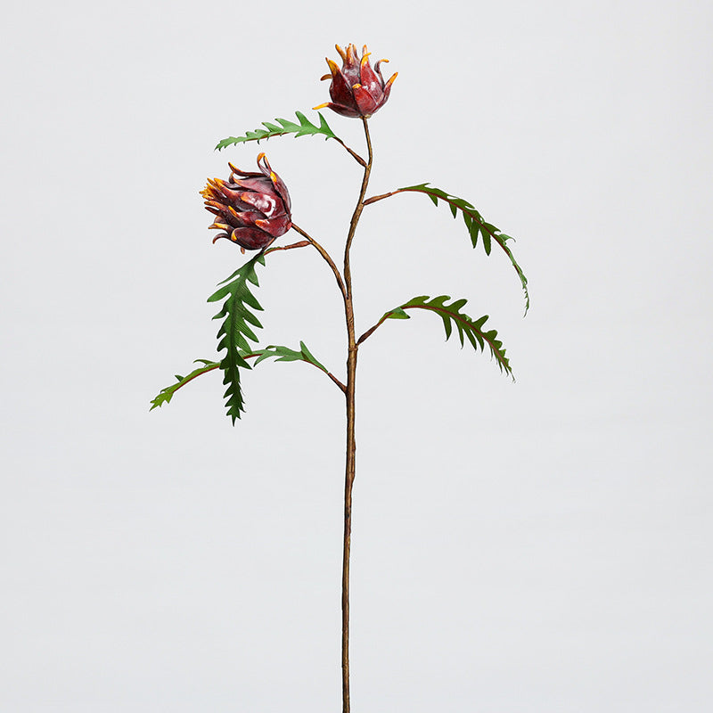 Kunstpflanze Distel, 2 Blütenköpfe, 30 cm Höhe, für Innendekoration, Hotel, Büro