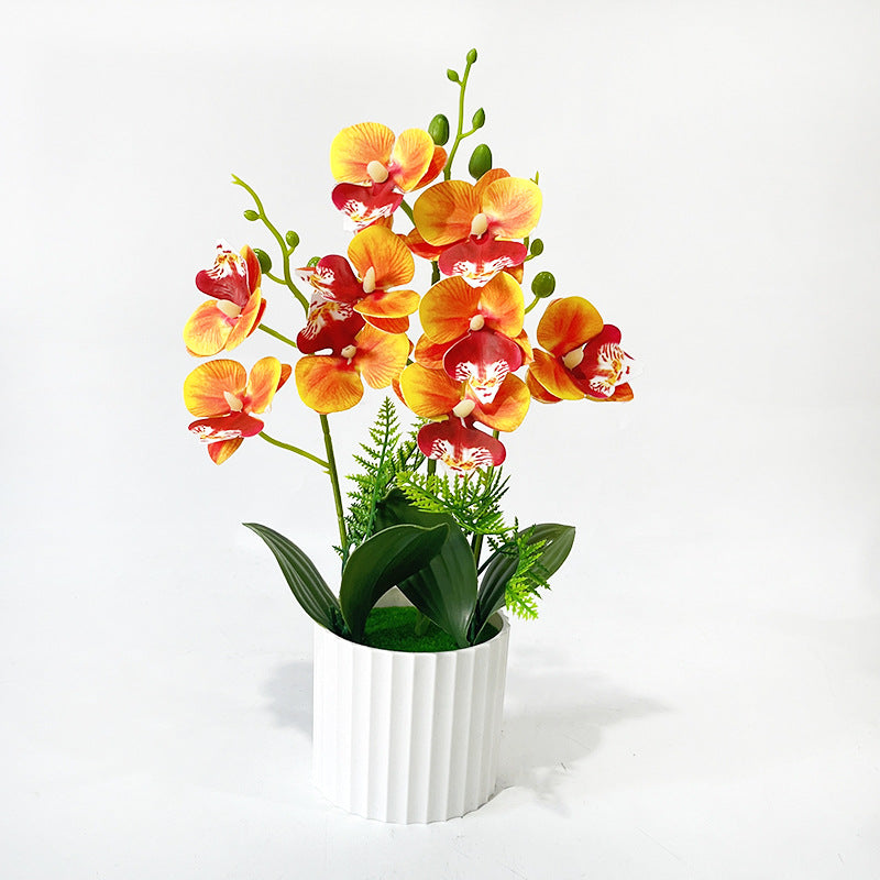 Künstlicher Orchideenstrauß mit 9 Blüten, 31,5 cm hoch inklusive Pflanzgefäß, für Hochzeiten, Innenräume und Dekoration