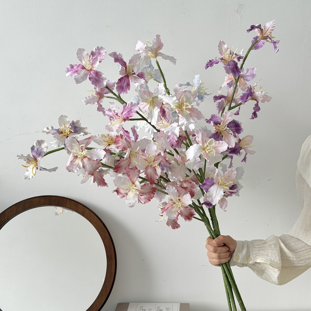 Künstliche Irisblüten, 9-blütiger Busch, 94 cm Höhe, aus Seidenstoff, für Hochzeiten und Innendekoration