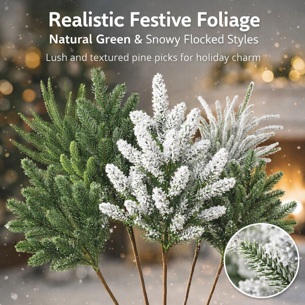 Künstlicher Tannenzweig mit Nadeln, Einzelstiel aus Kunststoff, biegbar, Weihnachtsdeko für Floristik und Schaufenster