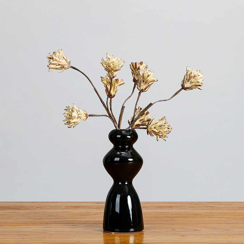 Künstliche Protea Blüte, einzelner Stiel mit 3 Blüten, 44 cm, getrocknete Blumen für rustikale und ländliche Dekoration