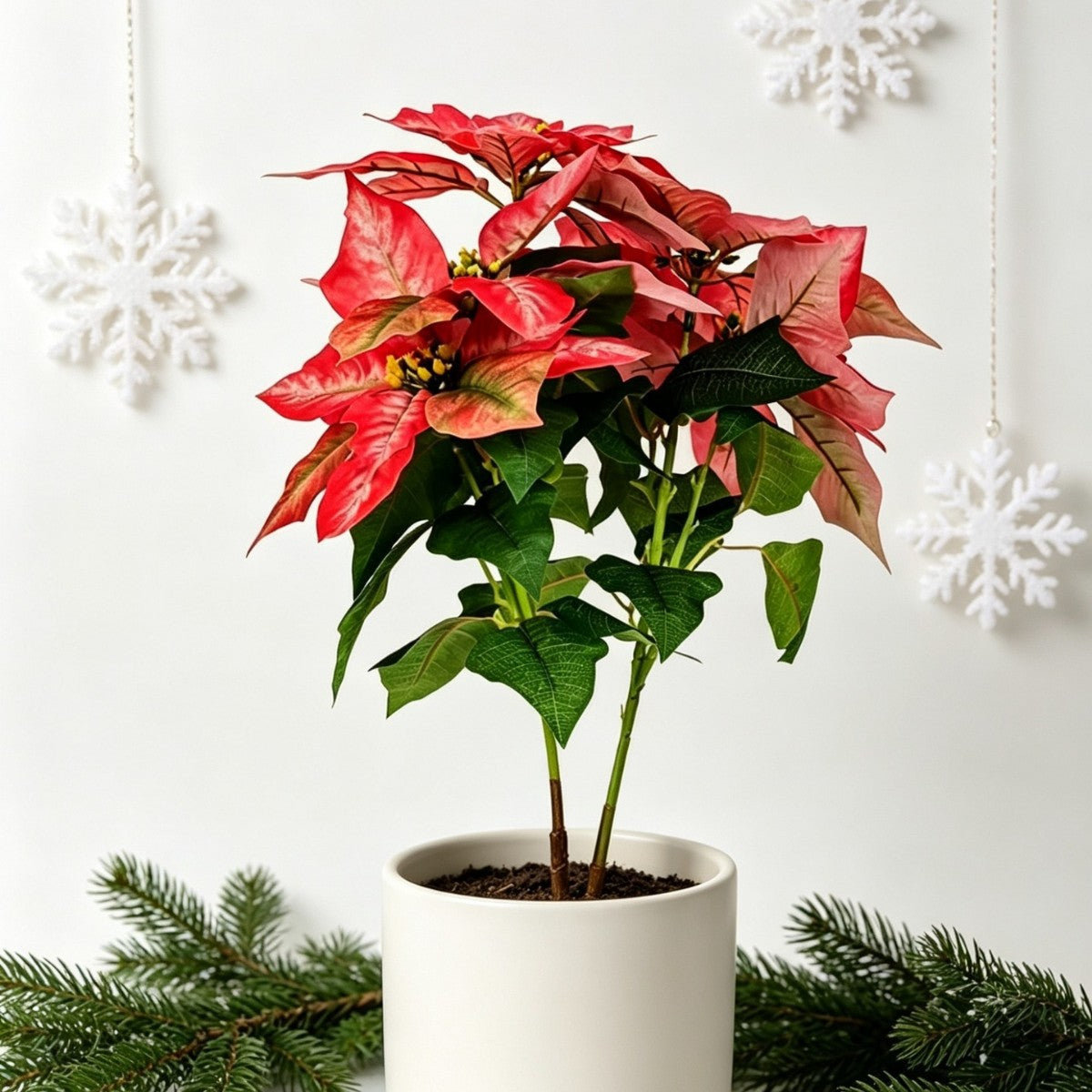 Künstlicher Weihnachtsstern, 5 Blüten, 52 cm, aus Seidenstoff, für Weihnachtsdekoration, Hochzeiten und Büros