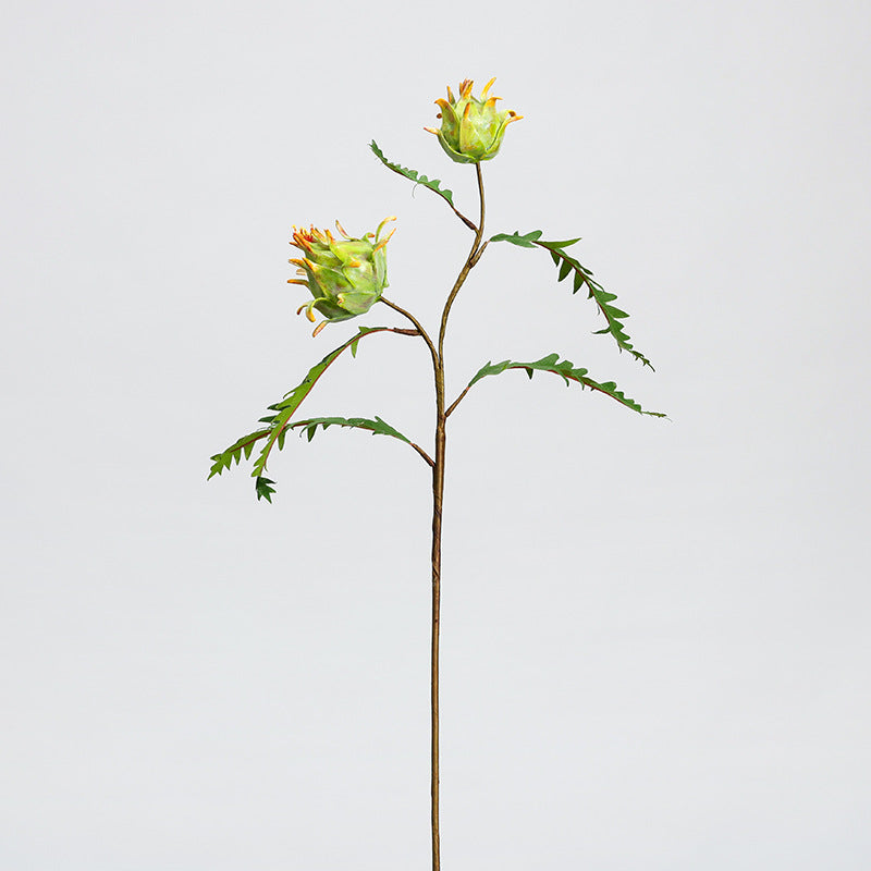 Kunstpflanze Distel, 2 Blütenköpfe, 30 cm Höhe, für Innendekoration, Hotel, Büro