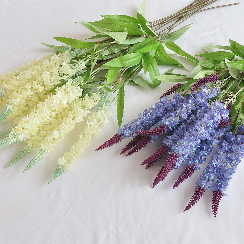 Künstliche Blumen, 1 Stängel mit 6 Blättern, Lavendel, Rittersporn & Katzenschwanzgras, 100 cm, für Hochzeitsdekoration, Ladenauslagen & Inneneinrichtung