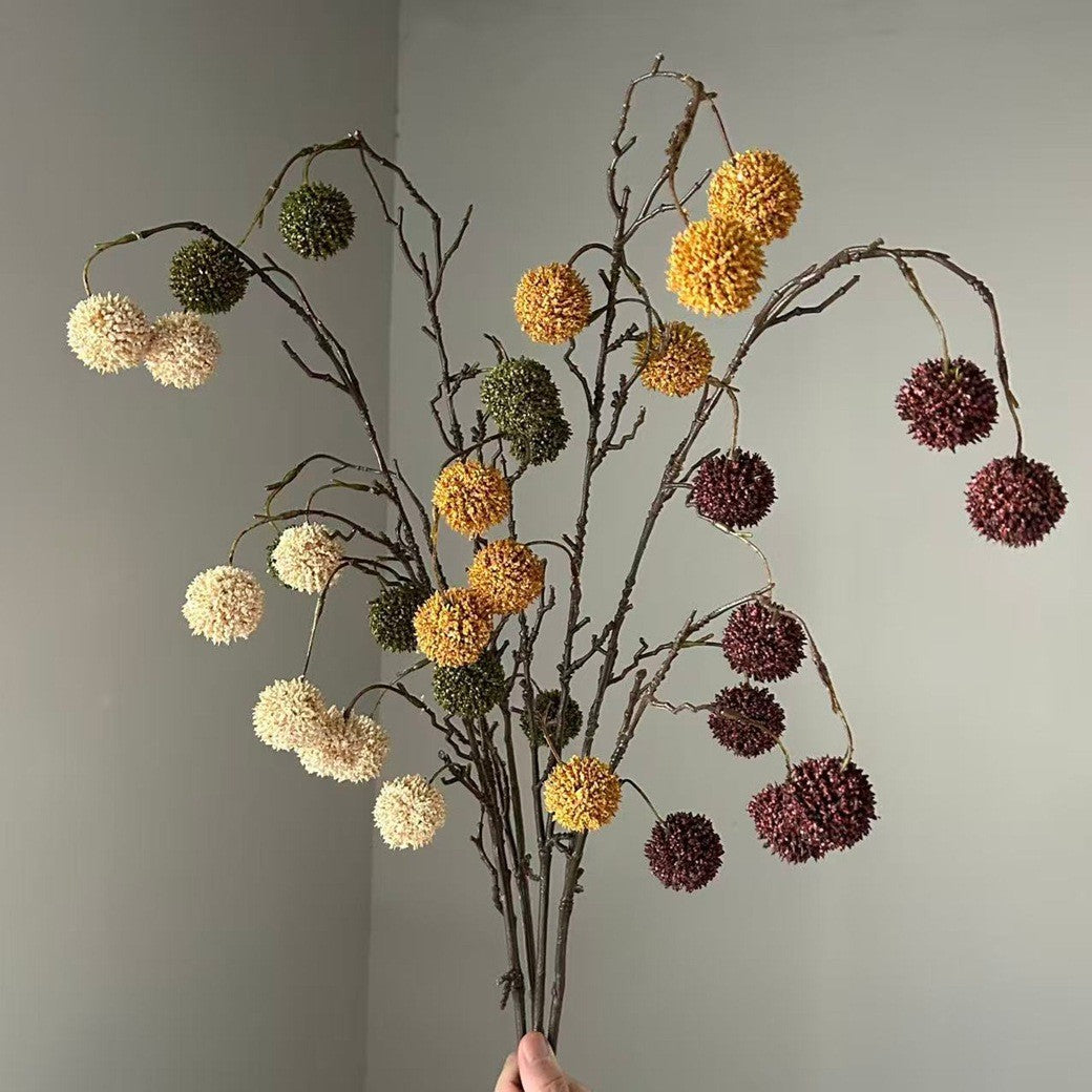 Kunstblumen Wildfrüchte-Zweig mit 8 Fruchtköpfen, Kunststoff, Kunstpflanze für Hochzeit, Hotel und Schaufenster