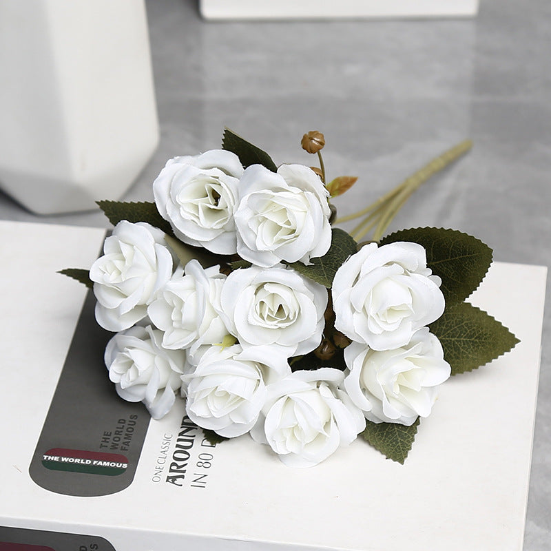 Künstliche Rosen Bouquet, 10 Blüten, 30 cm Höhe, Seidenstoff für Hochzeiten und Innendekoration