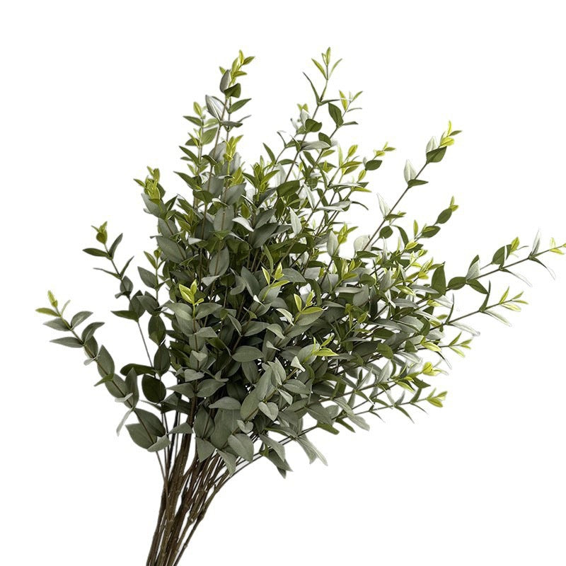 Kunstblume Eukalyptus, Einzelzweig mit 9 Zweigen und Blättern, Kunstseide-Stoff, biegbar, für Hochzeit, Deko und Büro