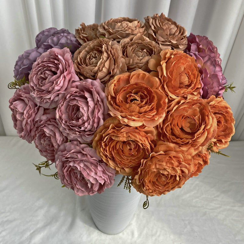 Künstliche Pfingstrosen-Strauß, 40 cm hoch mit 7 Blüten, aus Seidenstoff für Hochzeiten und Innendekoration
