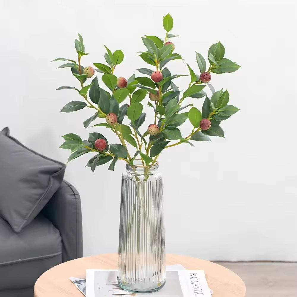 Künstlicher Kamelienzweig mit Zierfrüchten, Kunststoff (PE/PVC), Bush mit biegbaren Ästen, für Hochzeit, Schaufenster & Wohnraum