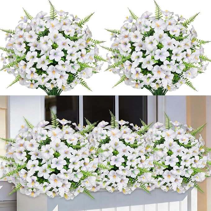 Künstliche Eukalyptus-Trompetenblumen mit Perserfarn, 9 Stück, Kunststoff, biegbare Zweige, für Hochzeit, Vase & Garten