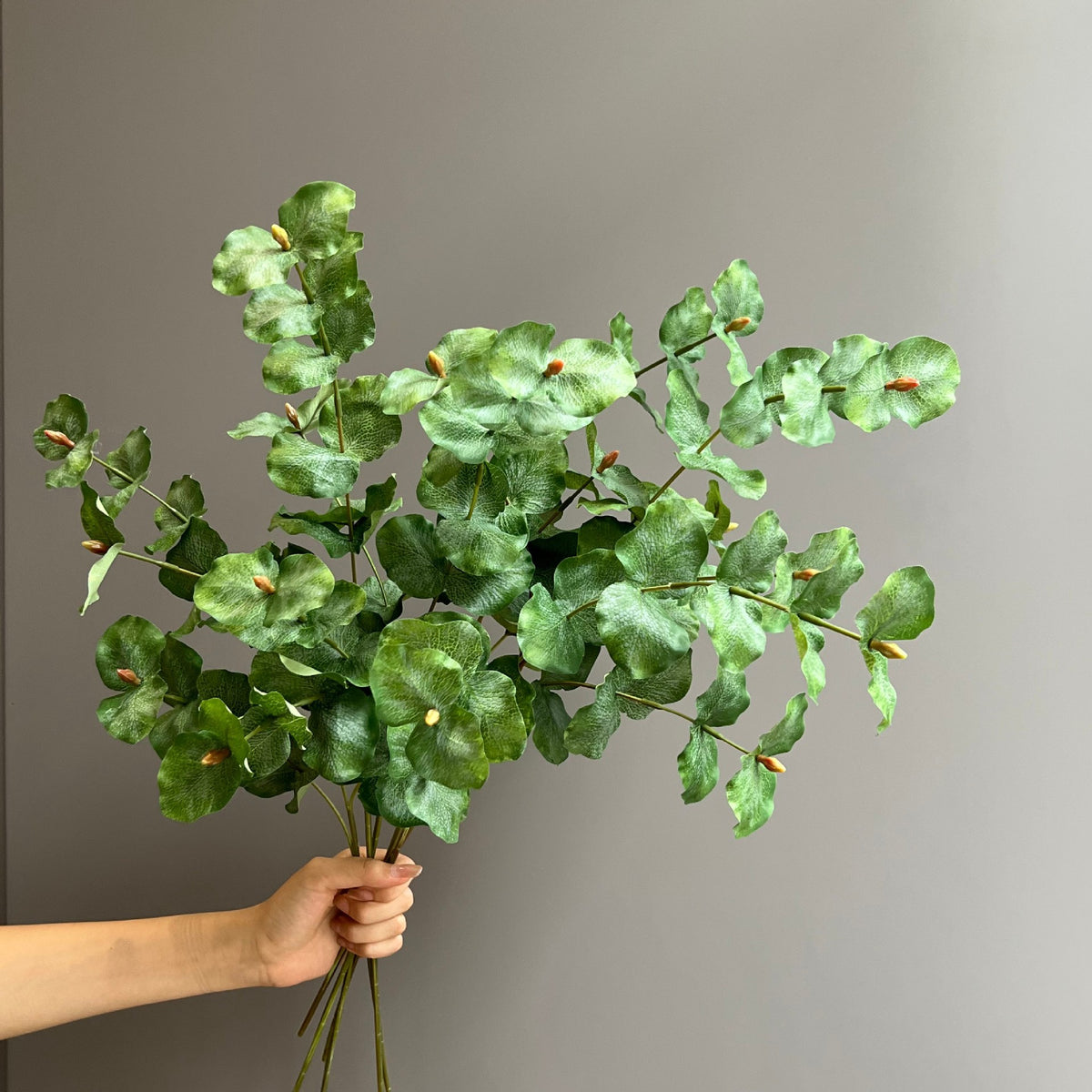 Eukalyptus Kunstpflanze, Zweig mit 3 Verzweigungen, Doppelblatt, Kunstseide, 66 cm, für Hochzeit, Floristik und Deko