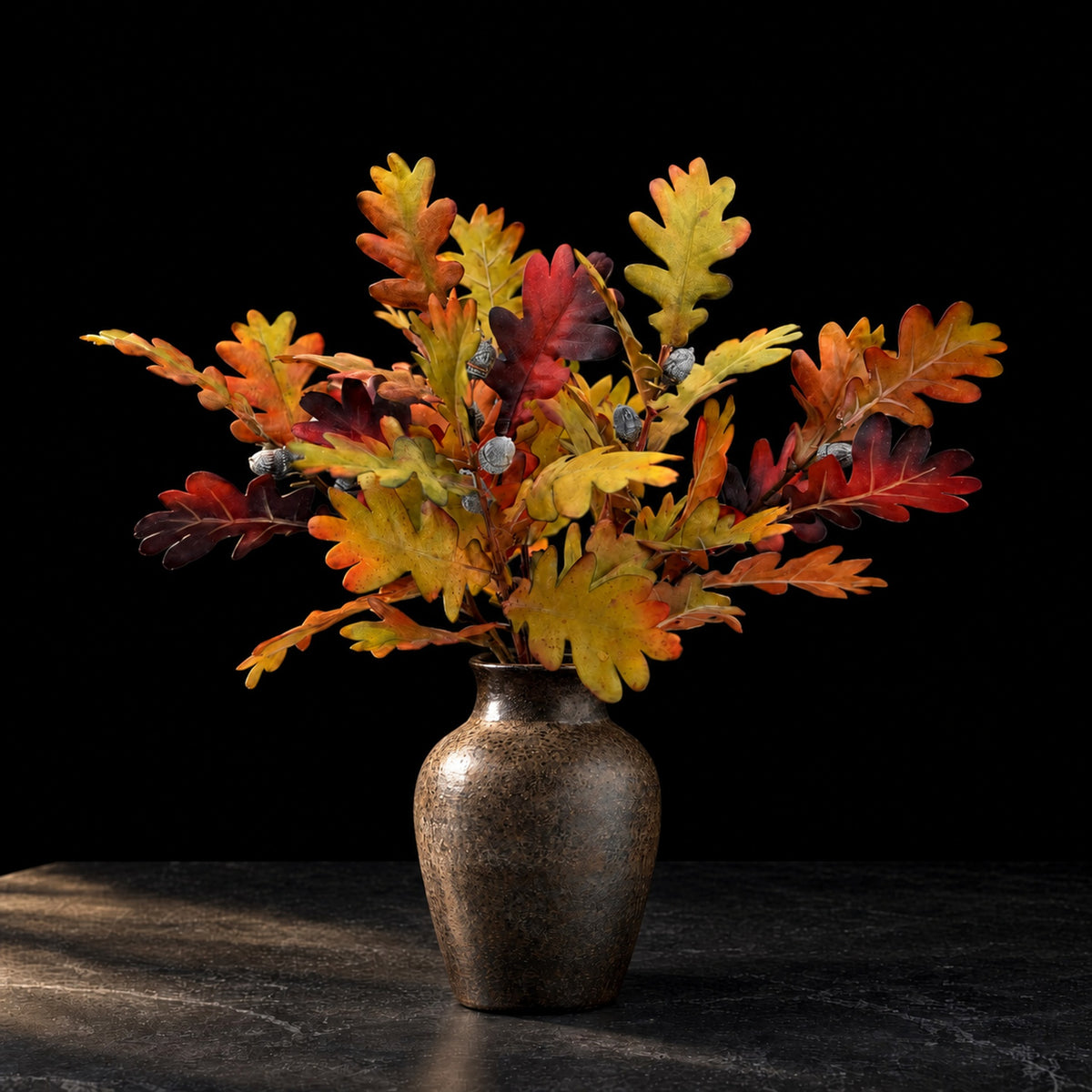 Künstlicher Gummibaum-Zweig, Eichenlaub-Optik, Herbstfarben, 50 cm, Seidenblumen-Stoff, für Hochzeit, Deko und Schaufenster