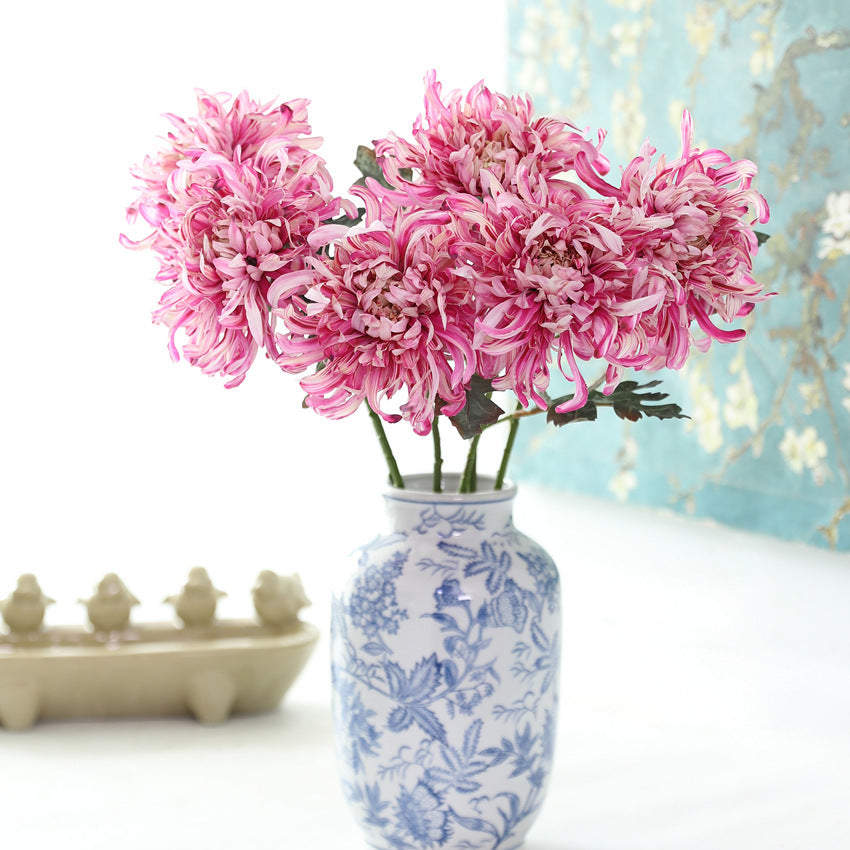 Künstliche Pfingstrosen-Chrysantheme, Einzelstiel mit 1 Blütenkopf, Kunstseide-Stoff, Stiel biegbar, für Hochzeit, Deko und Schaufenster