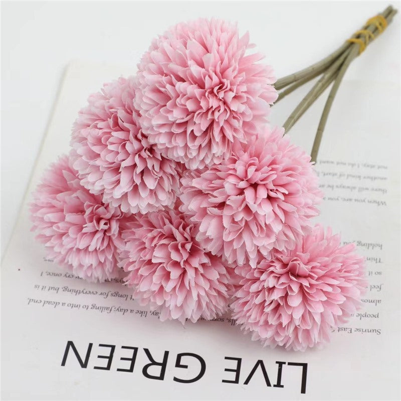 Künstliche Pompon-Chrysantheme, 10 Einzelstiele mit je 1 Blüte, Stoffblüten in Macaron-Farben, für Hochzeit & Dekoration