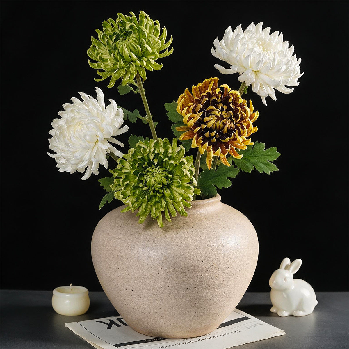 Künstliche Chrysantheme Einzelstiel, 59 cm hoch mit 11 cm Blütendurchmesser, aus seidigem Polyesterstoff für Hochzeiten und Home-Deko