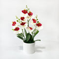 Künstlicher Orchideenstrauß mit 9 Blüten, 31,5 cm hoch inklusive Pflanzgefäß, für Hochzeiten, Innenräume und Dekoration