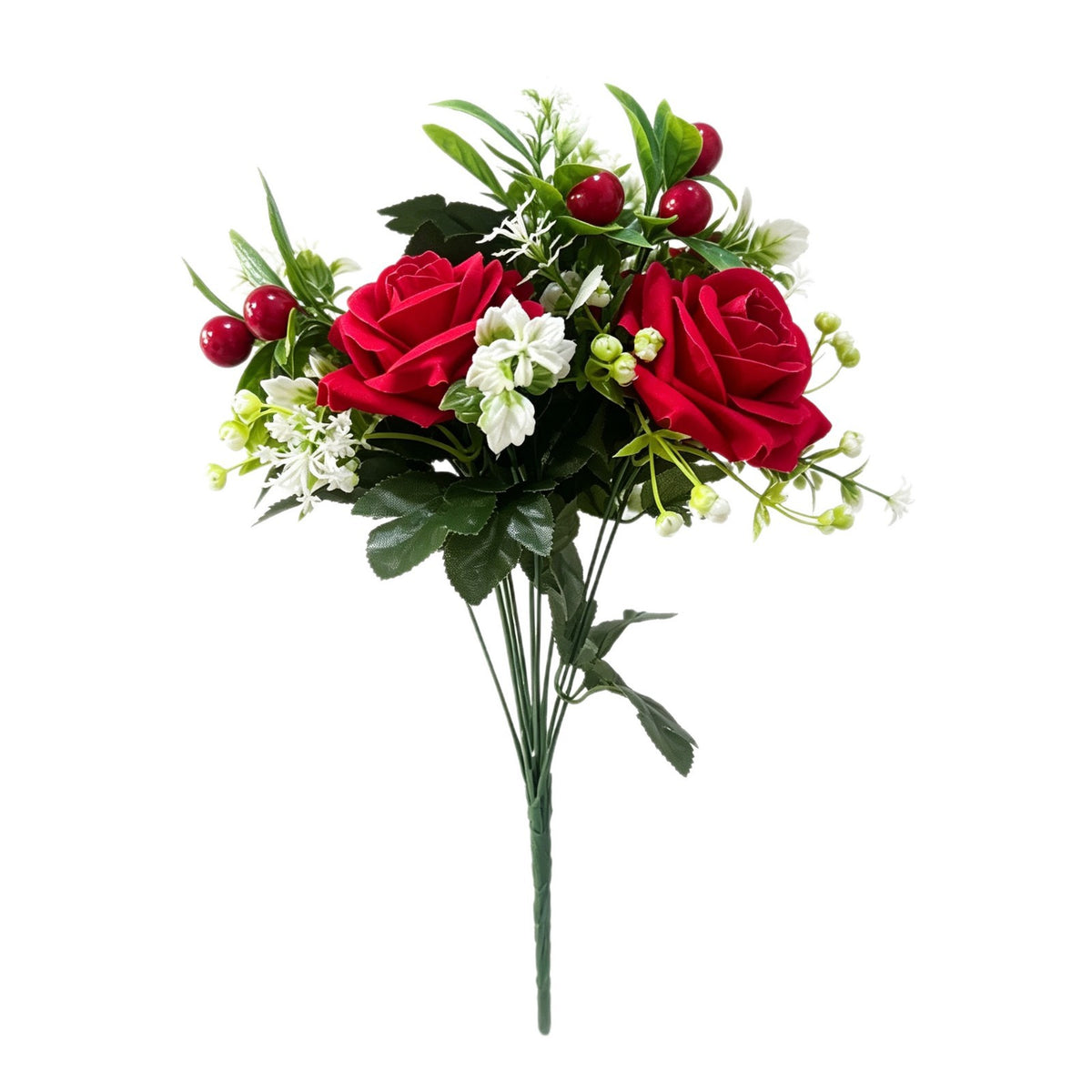 45 cm künstliche Weihnachtsrose aus Seidenstoff, 2 Blüten, rot – Dekoration für Hochzeit & Fest, langlebig, allergenfrei
