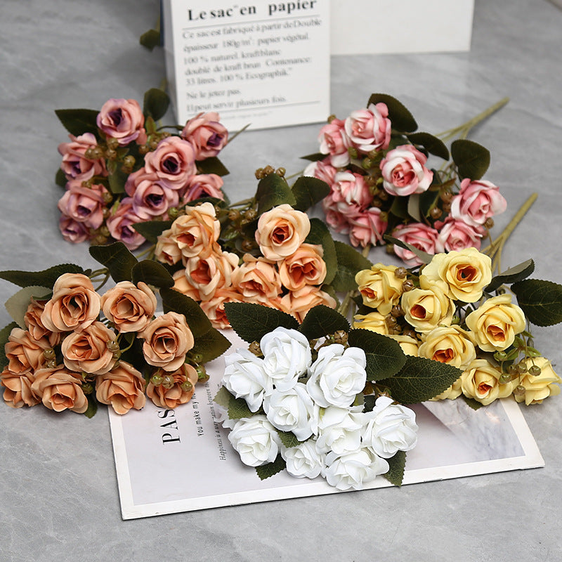 Künstliche Rosen Bouquet, 10 Blüten, 30 cm Höhe, Seidenstoff für Hochzeiten und Innendekoration