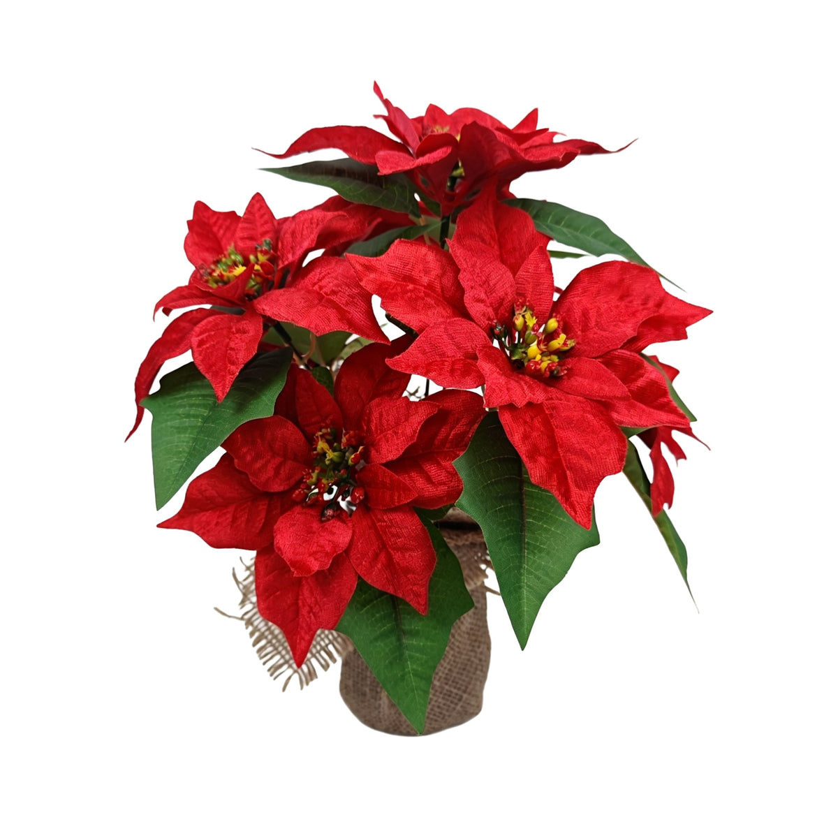 Künstliche Weihnachtsstern-Pflanze mit Topf, 34 cm, für Innen- und Außenbereich, langlebig und pflegeleicht