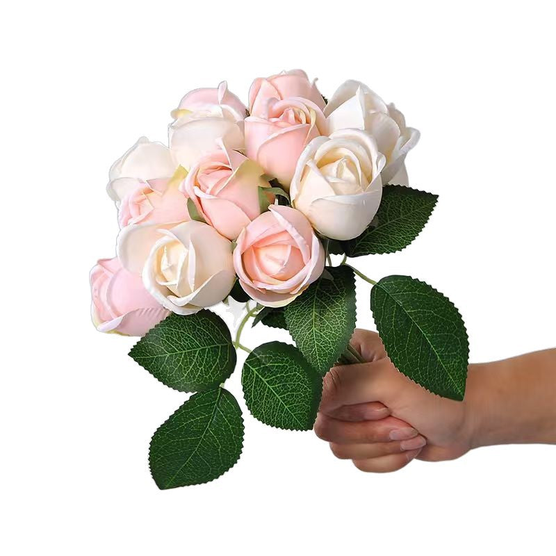 Künstliche Rosenstrauß, 24 cm hoch, hochwertige Seidenstoff-Blumen, für Hochzeiten, Wohnaccessoires und Geschäftsdekoration