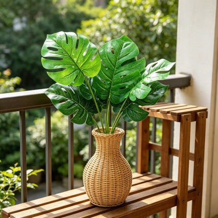 Künstliche Monstera-Pflanze, 9 Blätter, 100 cm hoch, für Innen- und Außenbereich, UV-beständig