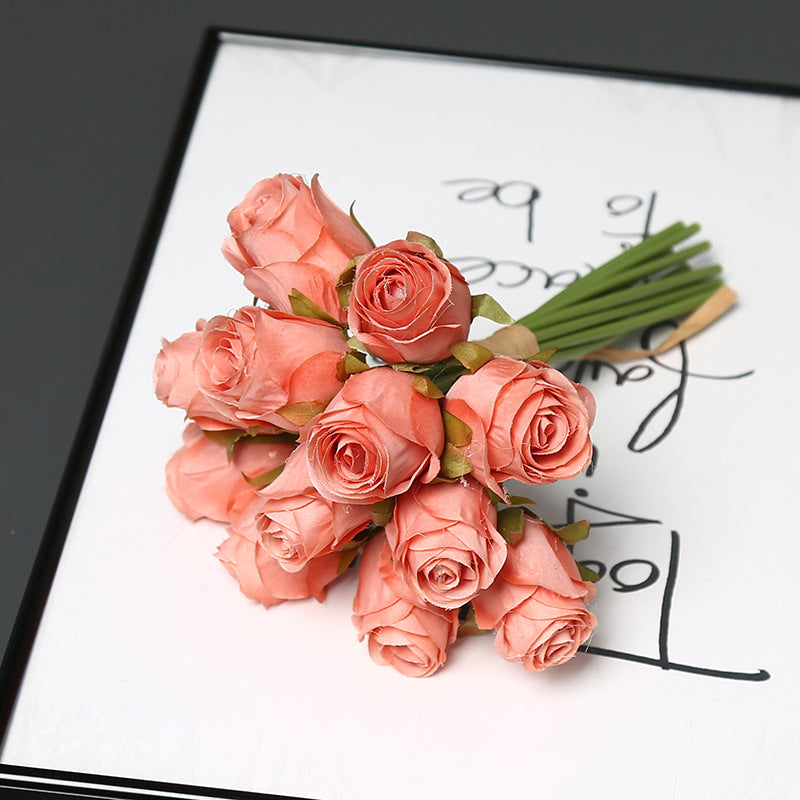Künstlicher Rosenstrauß mit 12 Blüten, 25 cm hoch, Seidenstoff, für Hochzeit, Dekoration, Innenraum