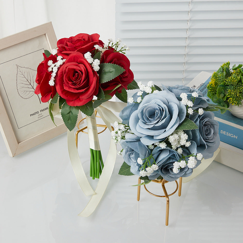 Hochzeitsstrauß aus künstlichen Rosen und Baby’s Breath, 27,5 cm, aus Seidenstoff