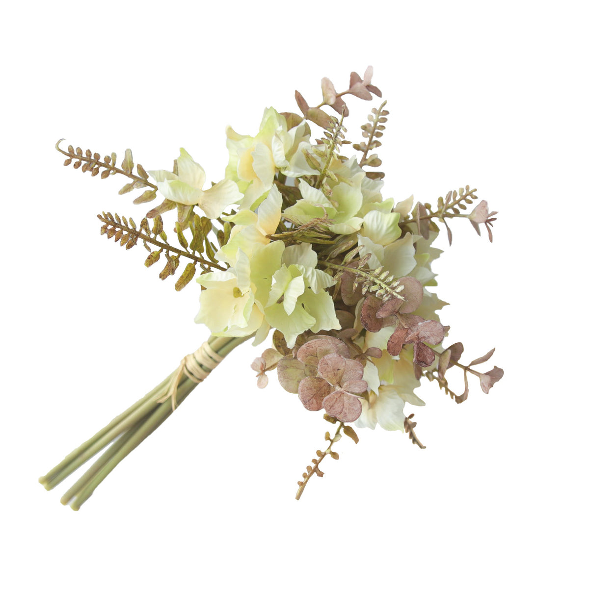 Künstliche Hortensien und Eukalyptus-Strauß, 33 cm, PE/PVC, ländlicher Stil, für Hochzeiten, Zuhause und Außenbereich