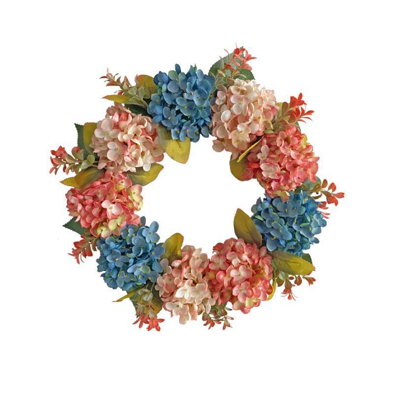 40 cm künstliche Hortensien-Girlande aus Seidenstoff – Blau-Rosa, 9 Blüten, für Hochzeiten, Dekoration, Schaufenster, Innenraum