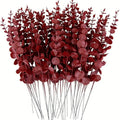Künstlicher Eukalyptus, rot, Einzelzweig im 50er-Pack, Kunstblume für Hochzeit, Deko und Gewerbe