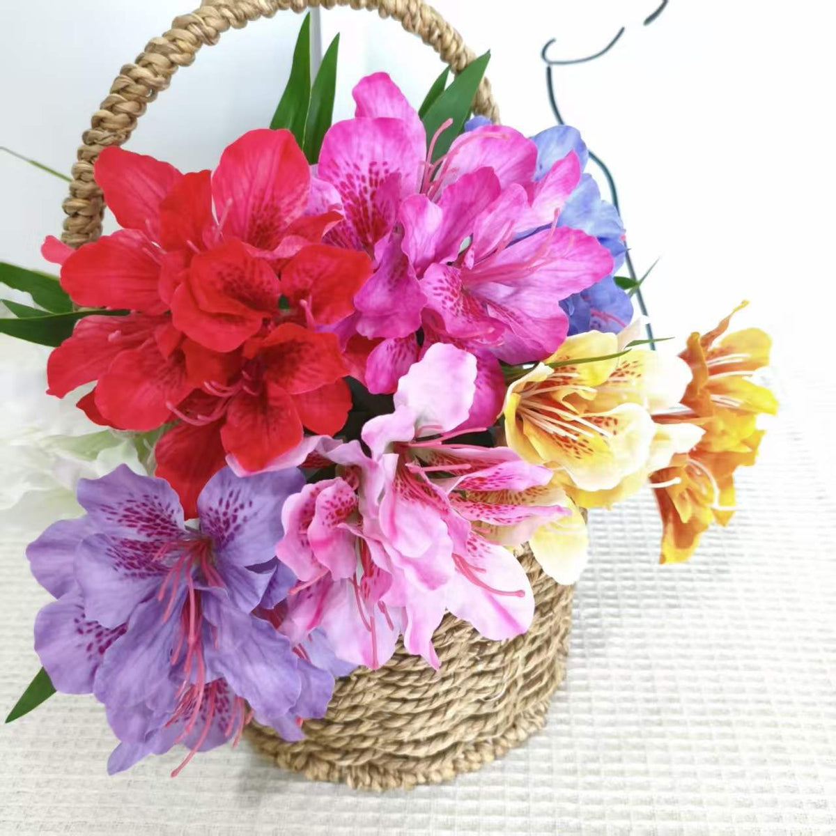 Kunstblume Rhododendron, 70 cm hoch, 3 Blüten, aus Seidenstoff, für Hochzeiten und Innendekoration