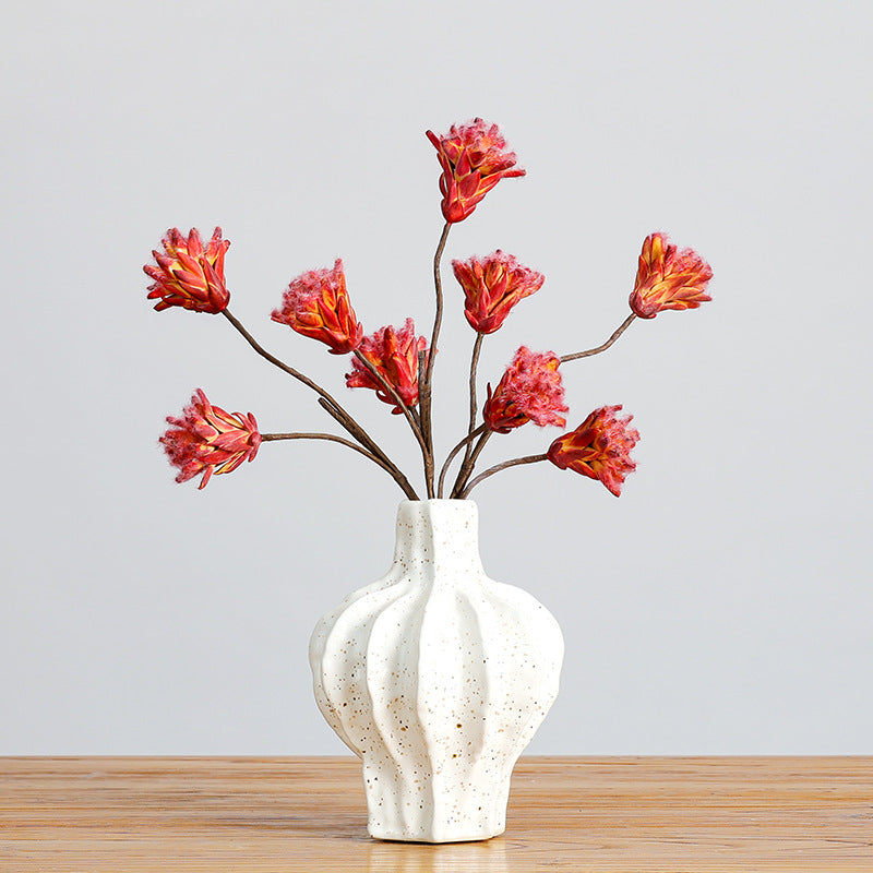 Künstliche Protea Blüte, einzelner Stiel mit 3 Blüten, 44 cm, getrocknete Blumen für rustikale und ländliche Dekoration