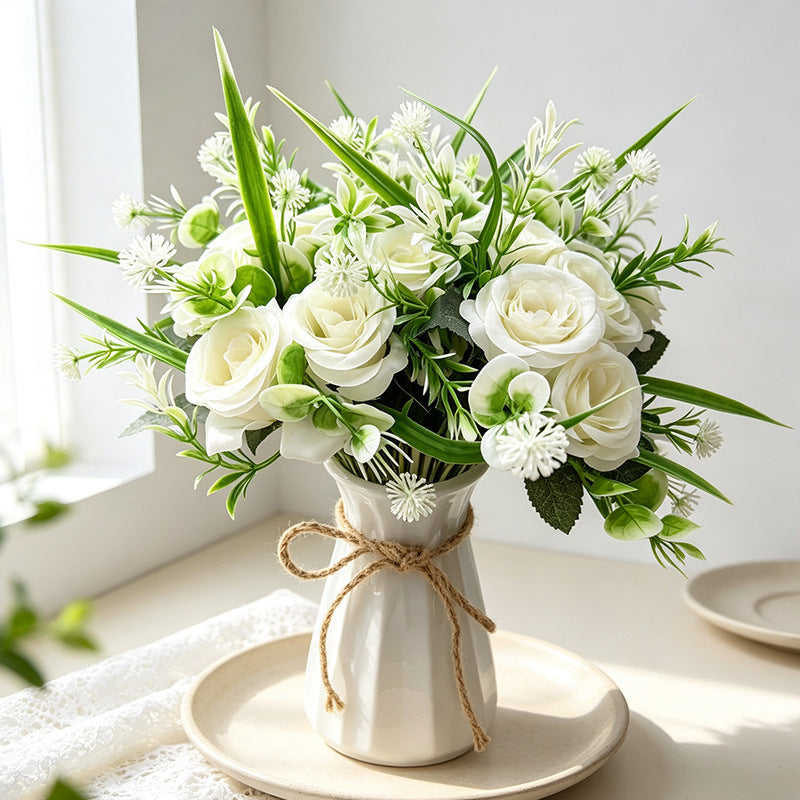 Künstlicher Rosenstrauß mit 18 Blüten, 40 cm, modern-ländlich, für Hochzeit, Dekoration, Büro, Hotel
