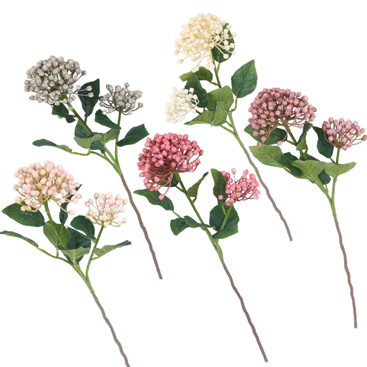 Künstlicher Wildfrucht-Zweig, Kunstblumen-Busch mit 2 Fruchtköpfen, Kunststoff, 54,5 cm, für Deko & Hochzeit