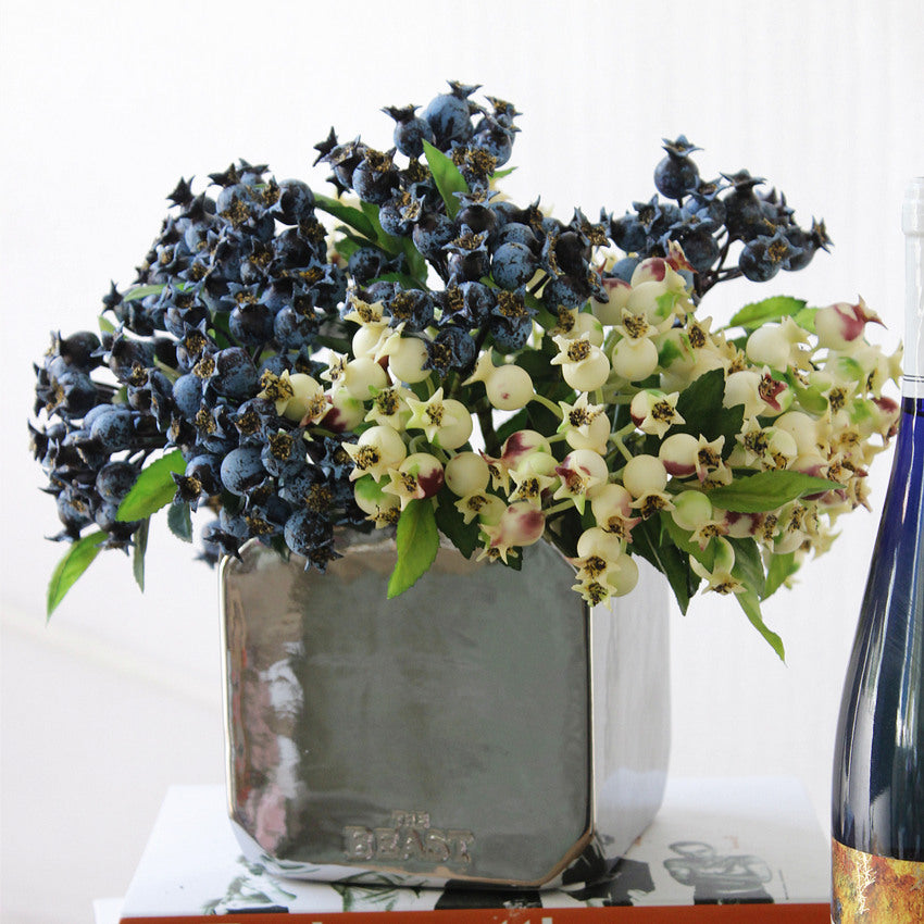 Künstliche Granatapfel-Fruchtdekoration, 25 cm, 14 Blüten, Plastik, für Innen- und Außenbereich