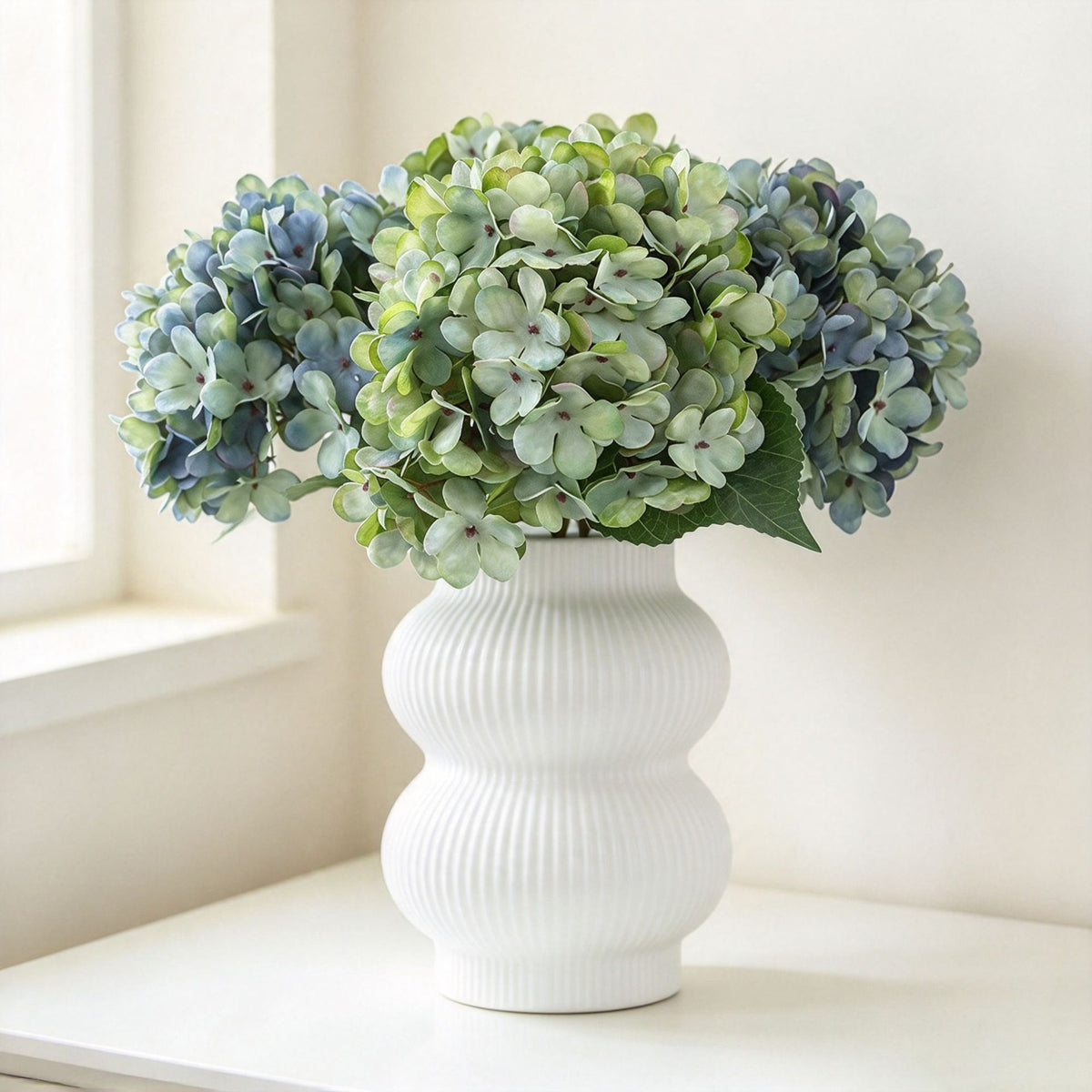 Künstliche Hortensie, Einzelstiel mit 1 Blütenkopf, Kunstseide-Stoff, Herbstfarben, für Hochzeit, Hotel und Schaufenster