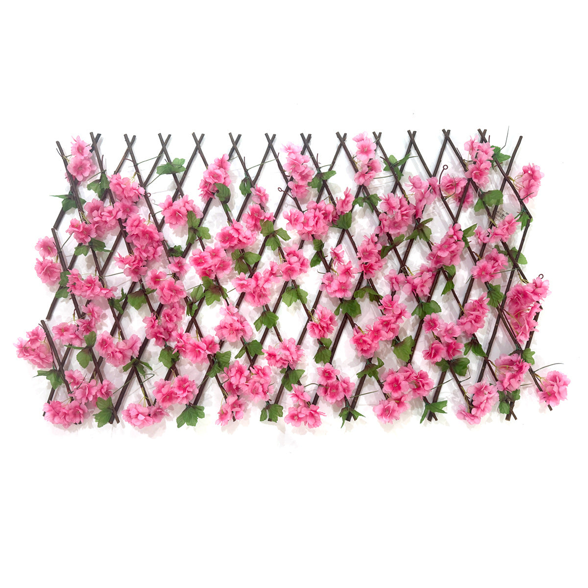 Künstlicher Kirschblüten-Zaun, ausziehbares Ziergitter mit Blüten aus Kunstseidenstoff, Balkon, Garten, Dekoration
