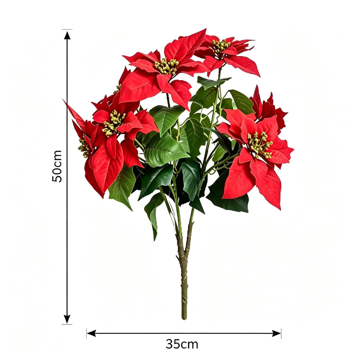 Künstliche Poinsettia-Blütenbusch mit 12 Blüten, 45 cm, für Hochzeiten, Wohn- und Geschäftsräume