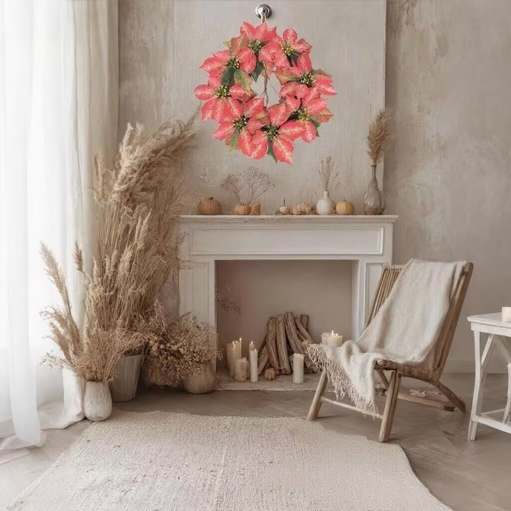 Künstlicher Poinsettia-Kranz, 46 cm Weihnachts-Deko, Plastik-Floralranke für Innenraum, Festliche Girlande