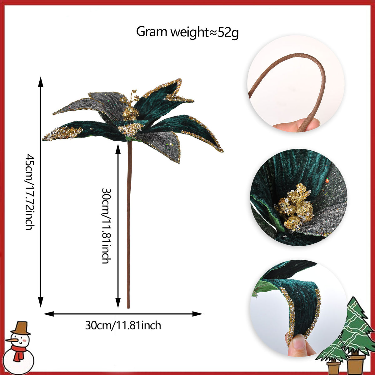 Künstliche Weihnachtsstern-Blüte aus Samtstoff, 28 cm hoch, einzelner Stiel für festliche Dekoration