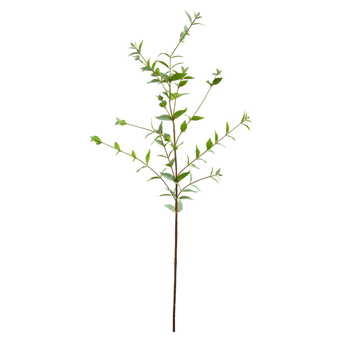 Künstlicher Eukalyptus Zweig mit spitzen Blättern, Kunstseide-Optik, Einzelzweig 83 cm, für Wohnzimmer, Hochzeit und Schaufenster