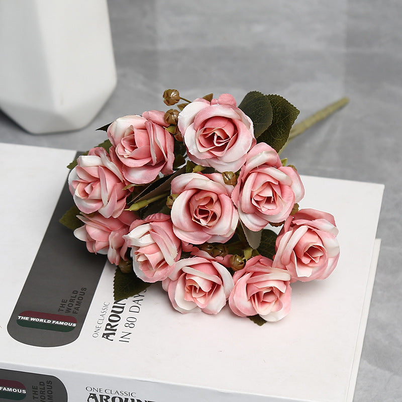 Künstliche Rosen Bouquet, 10 Blüten, 30 cm Höhe, Seidenstoff für Hochzeiten und Innendekoration