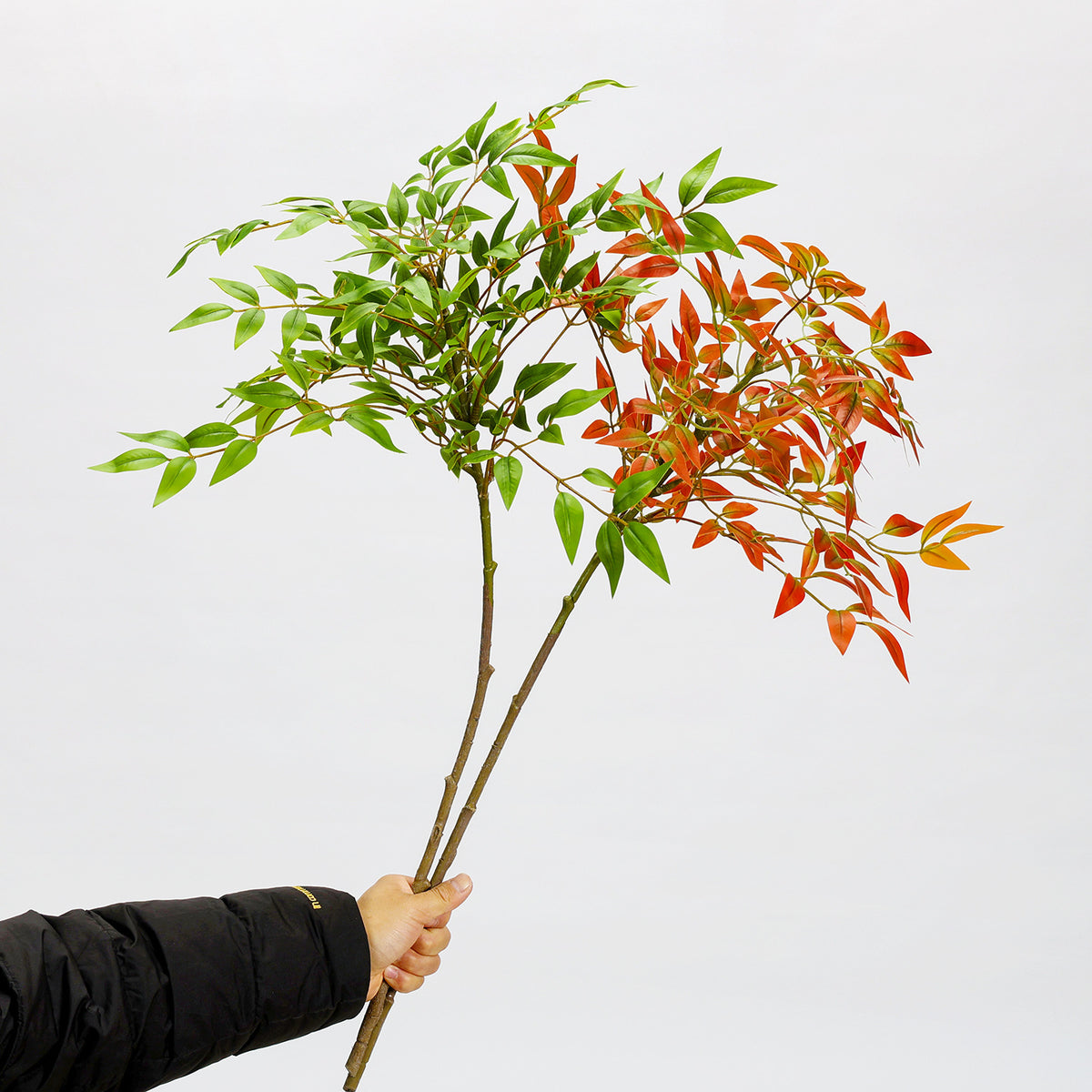 Künstlicher Nandina-Zweig, 110 cm, Einzelstiel mit 22 Blättern, für Innenraumdekoration, Hochzeitsfloristik und Gewerberäume