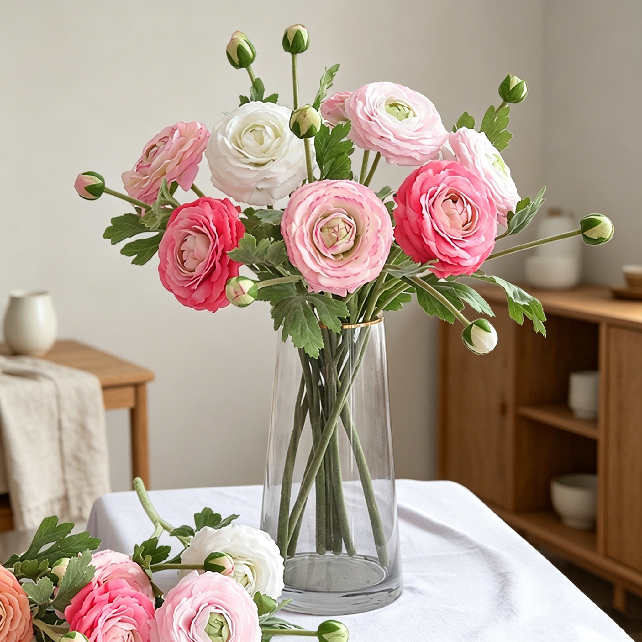 Ranunkel-Kunstblume mit Real-Touch – 48 cm, flexibler Stiel – täuschend echte Premium-Blüte für Vase & Hochzeitsdeko