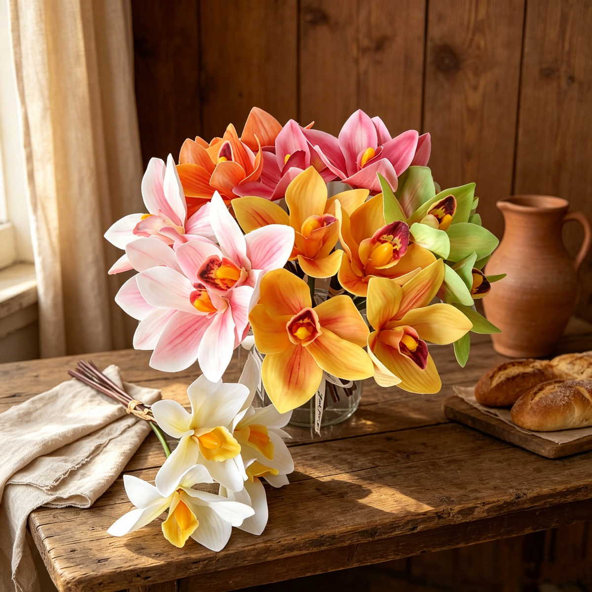 Künstliche Cymbidium-Orchidee mit Real-Touch, ca. 28 cm hoch – flexibler Stiel für Vase, DIY-Gestecke & Hochzeitsfloristik