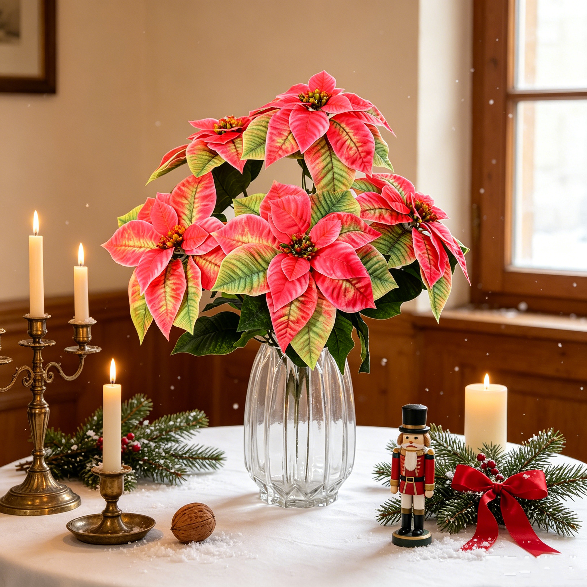 Weihnachtsstern künstlich groß – 5 Stiele Samt-Poinsettie mit Real-Touch, 51 cm für festliche Vase, Gesteck & Weihnachtsdeko (Vase nicht enthalten)