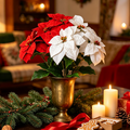 Weihnachtsstern künstlich groß – 5 Stiele Samt-Poinsettie mit Real-Touch, 51 cm für festliche Vase, Gesteck & Weihnachtsdeko (Vase nicht enthalten)